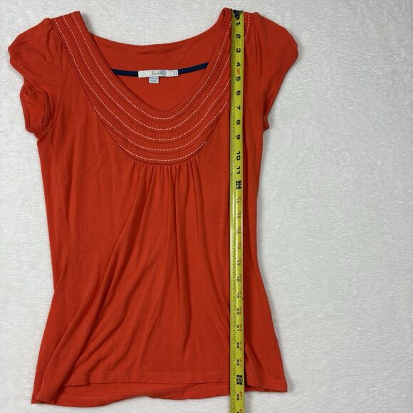 BODEN Women’s Y2K Orange Embroidered Tee Shirt Top US 6 Scoop Neck 90s Fitted - Picture 9 of 10